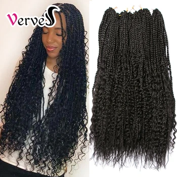 

VERVES Box Braid Goddess Messy Boho Synthetic Hair extensions 22 inch 18 strands/piece Crochet Braids Natural Black