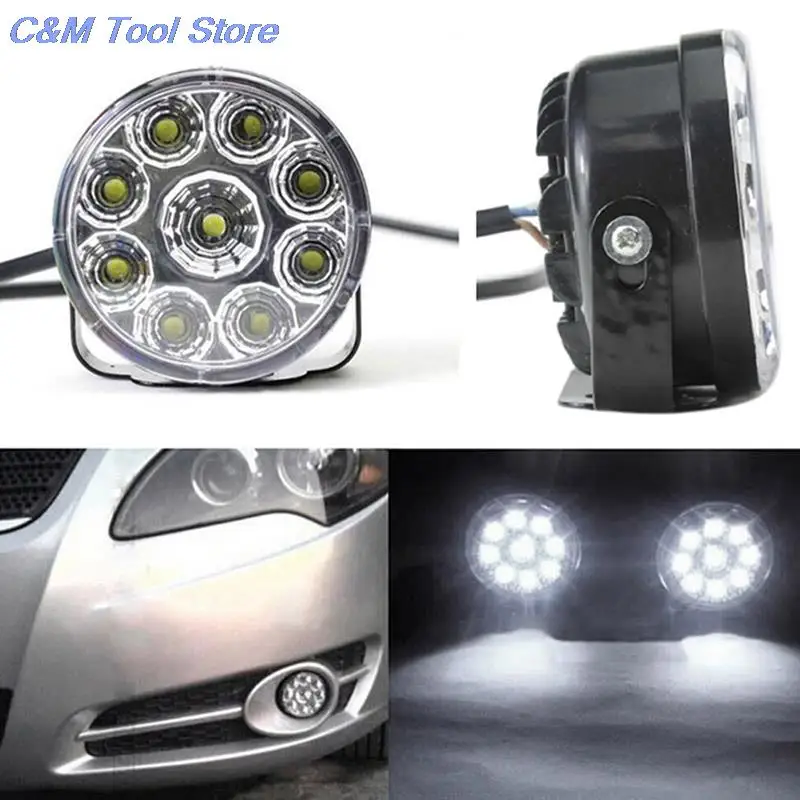 New 2 Pcs/lot Good Quality 9LED DRL Round Car Fog Lamp Driving Daytime Running Lights Head Light White