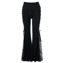 *#Best Price Women Lace Flare Pants Lace Up Patchwork Gothic Slim Trousers Bandage Side See Through Club Casual Pantalones Bell Bottoms Pants *#Best Price Women Lace Flare Pants Lace Up Patchwork Gothic Slim Trousers Bandage Side See Through Club Casual Pantalones Bell Bottoms Pants