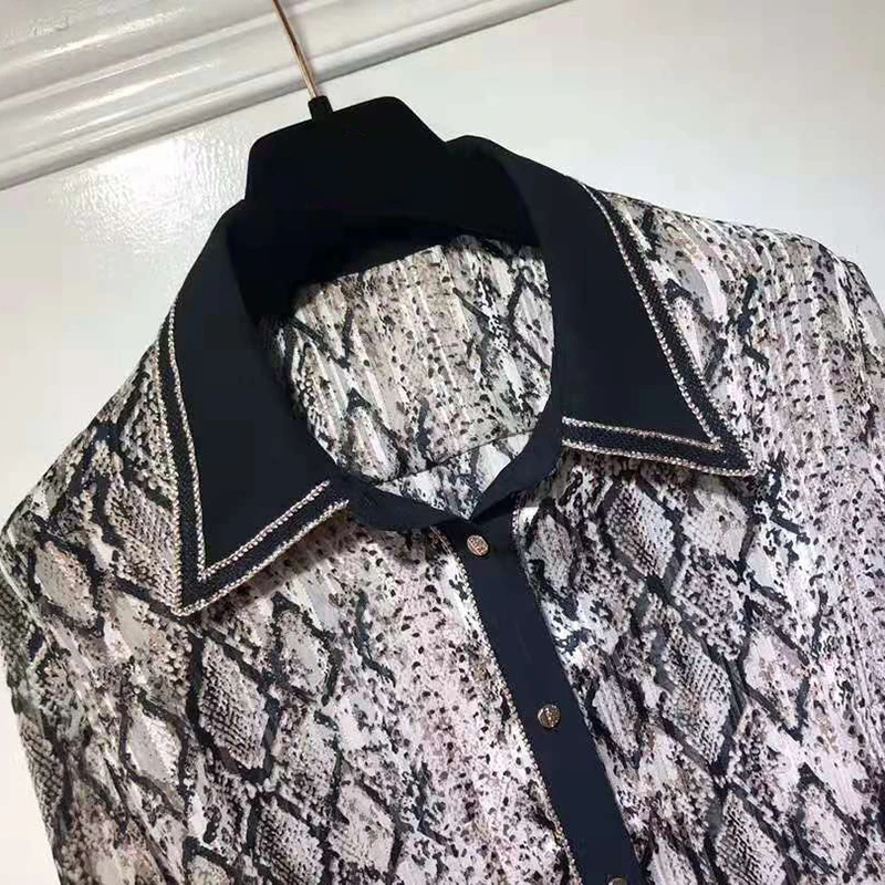 VERDEJULIAY High Street винтажная Блузка Женская Роскошная полная плиссированная подиумная дизайнерская модная офисная женская рубашка со змеиным принтом