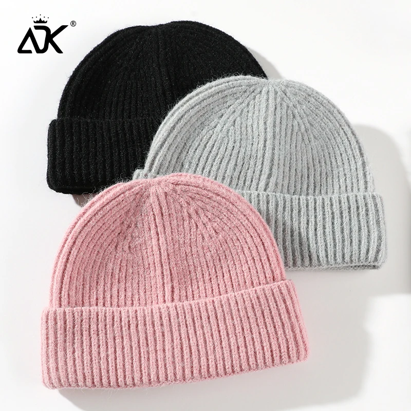 

Winter Hat Wool Brimless Cap Soft New Solid Beanies Knitted Skullies Hat Unisex Solid Colors Cuffed Warm Bonnet Ski Cap