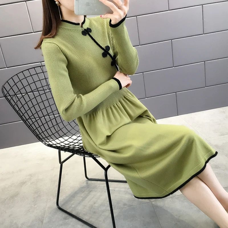 13049 (1 комната 6 рядов и 3 ряда) Новое однотонное трикотажное платье cheongsam 60jd |