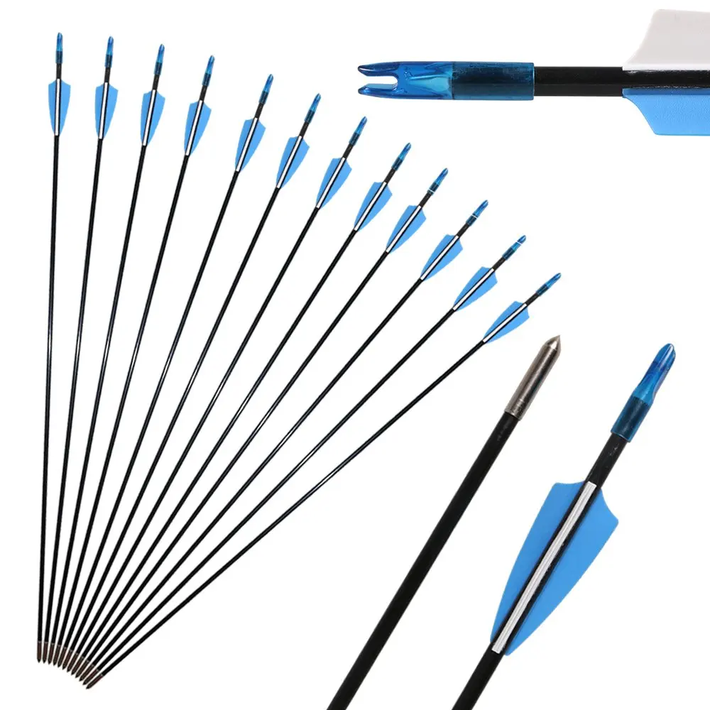 Archery Fiberglass Arrows 31inch Hunting Target Arrows for Recurve Bow Traditional Longbow with Fixed Arrows Tips