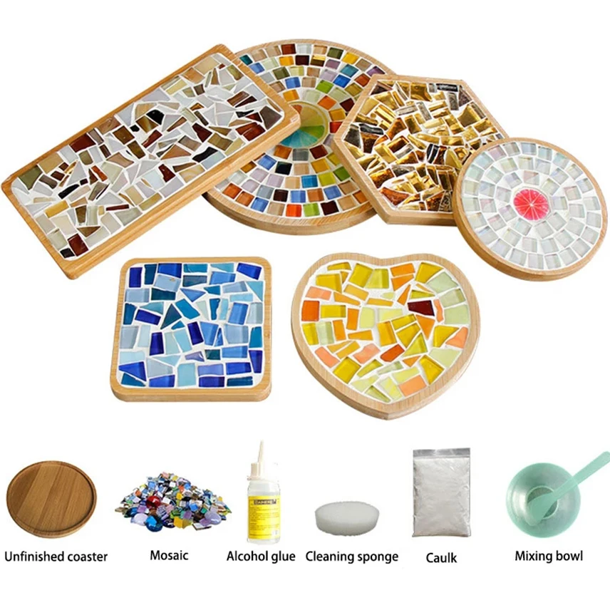 

Bamboo Coasters Mosaic Handmade Creative Material For Kids Cup Mat Placemat Crystal Mosaic Craft Mosaic Tool Kit Holiday Gifts