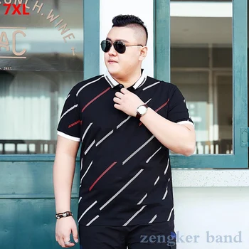 

Large size short-sleeved lapel shirt male fat guy summer polo loose men's stripe polo shirt 140kg