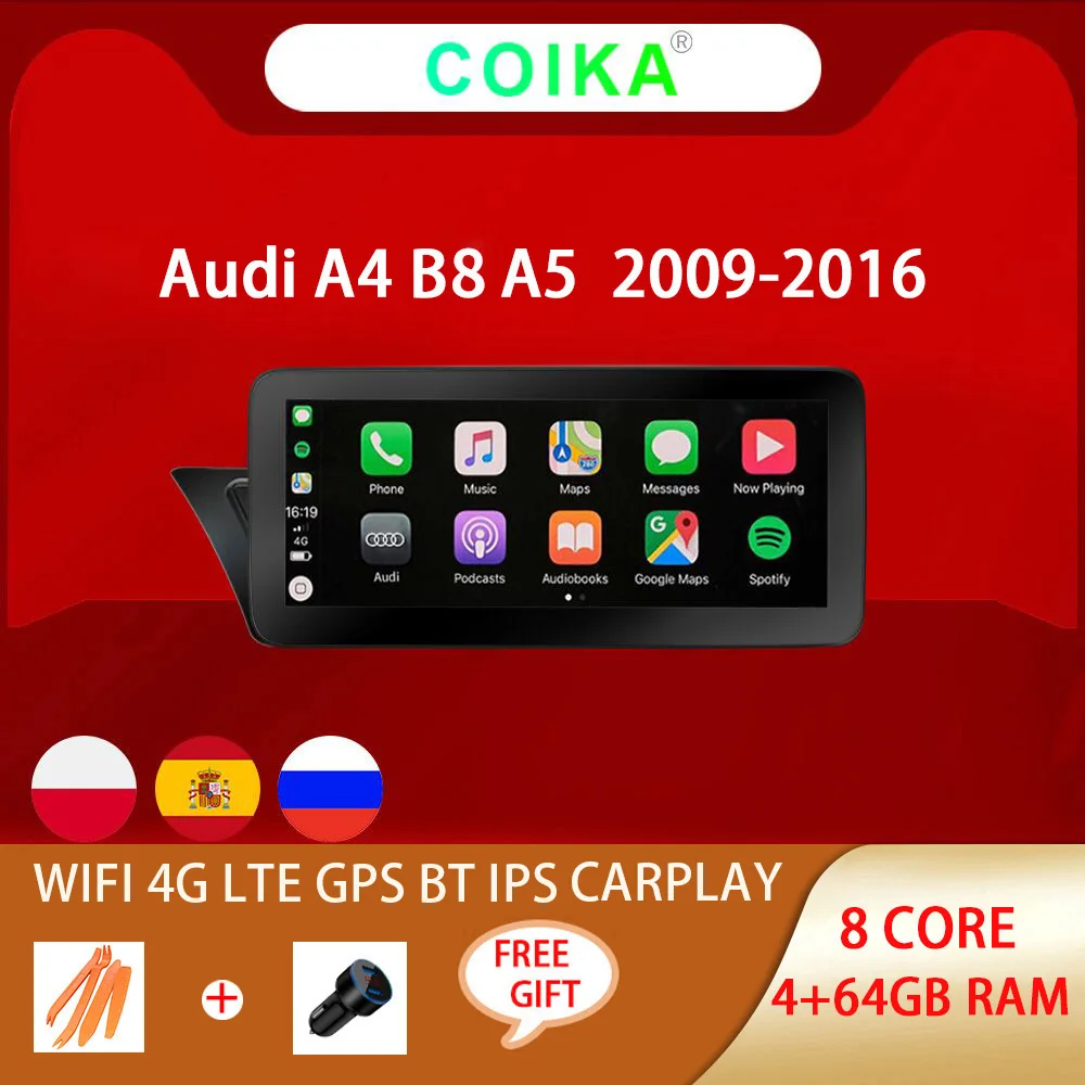 Система мультимедийная Автомобильная COIKA 8 ядер Android 10 для Audi A4 B8 A5 2009-2016 Wi-Fi BT Google IPS
