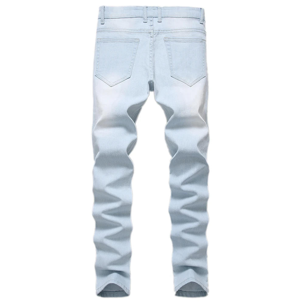 Синие обтягивающие мужские джинсы весна лето стрейч тонкие джинсовые брюки высокого качества мужские хлопковые повседневные рваные