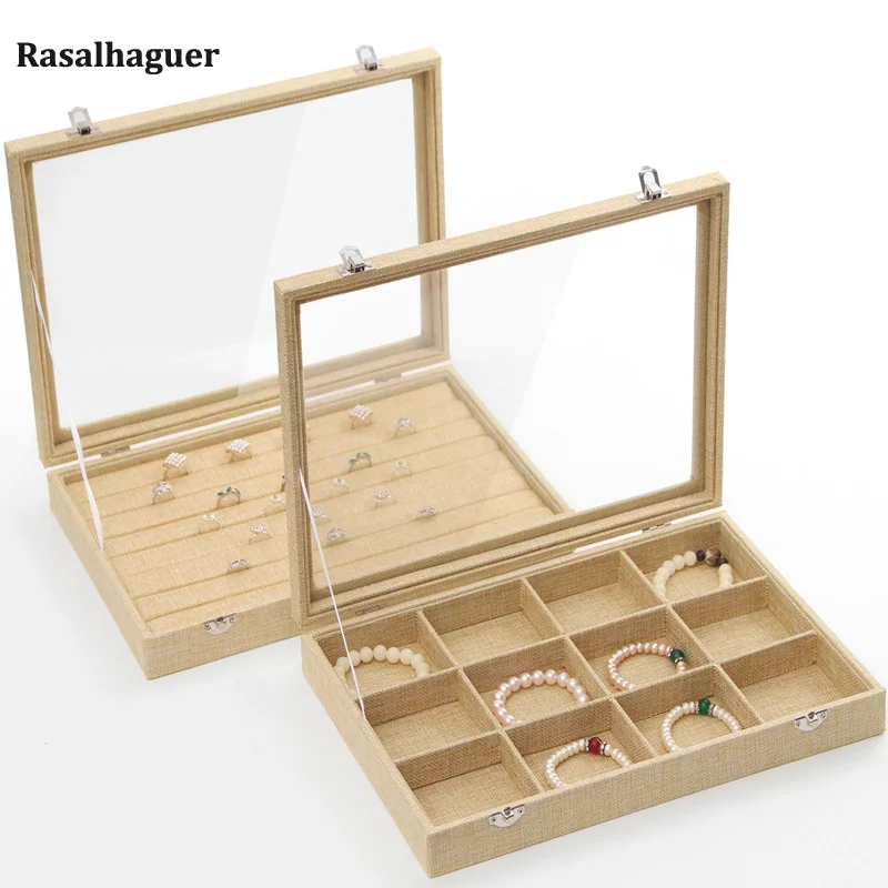 

Top 35*24*5cm Linen Jewelry Box Ring Pendant Necklace Earrings Box Display Storage Container Case Casket Jewelry Organizer Box