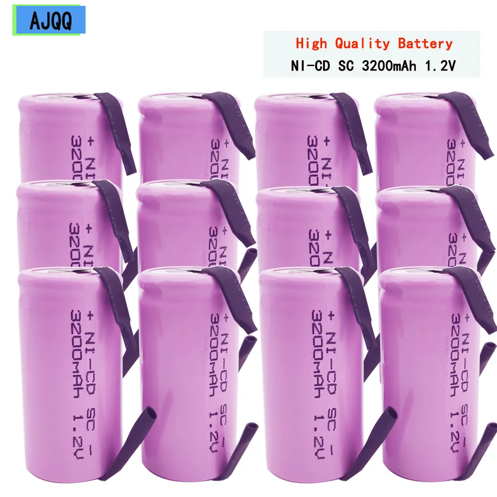 SC Subc Nicd Batteries 1.2v 3200mAh Pile Rechargeable Sub C Cell Welding Tabs Electric Drill Screwdriver power tool battery