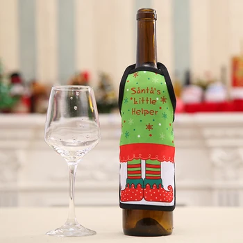 

Mini Xmas Apron Wine Bottle Cover Set New Year Dinner Party Table Decoration Santa Aprons Christmas Decoration For Home