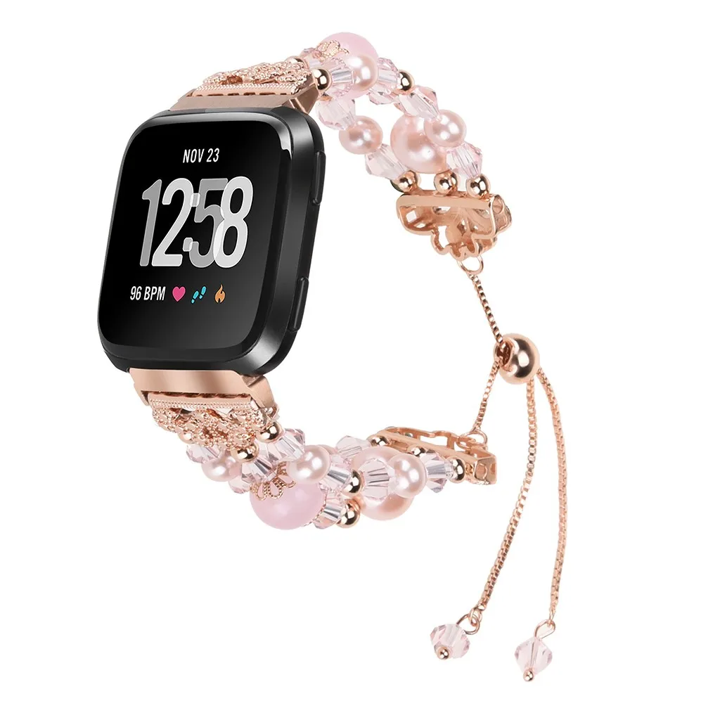 Ремешок на запястье для Fitbit Versa, регулируемый браслет с жемчугом и кристаллами, женский браслет для девочек, браслет, ремешок, умные часы, аксессуар