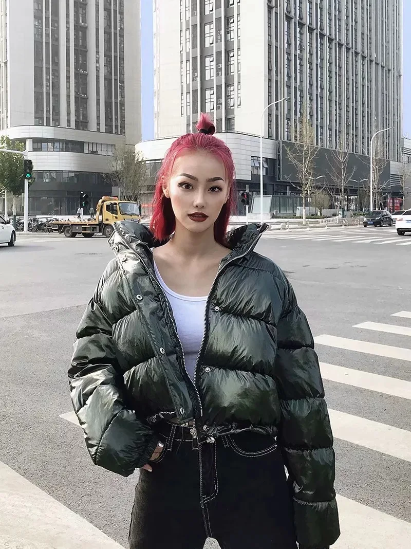 

Warm Winter Short High Collar Zipper Drawstring Cotton-padded Jacket Wear Plus Velvet Collar Trend Casual Loose Jacket Woman