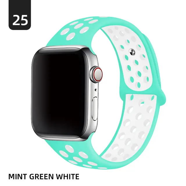 Silicone Strap For Apple Watch band 40mm 44mm 38mm 42mm 44 mm Rubber watchband smartwatch bracelet iWatch series 3 4 5 6 se band Mint green  white