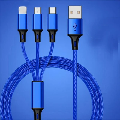 3а 3 в 1 м 3фт Мульти usb кабель для зарядки кабель Micro USB кабель type-C зарядный Шнур для iphone 7 8 X XS Xr samsung s8 s9 кабель type C кабель - Цвет: Blue 3in1