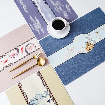 

Printed PU Waterproof Dinner Mat and Oil Proof Double Floor Mat Table Mat Blue Pink White Black Simple Mat