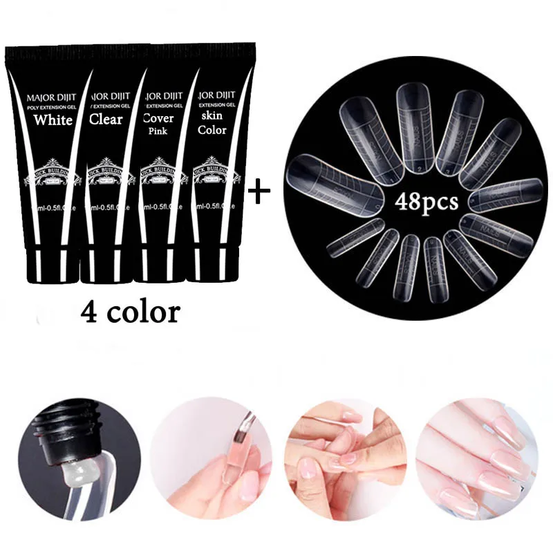 

poly gel Nail polish Set Acrylic gel Quick Builder Extension enhancement Camouflage LED UV with 48pcs Quick Building Mold Tips