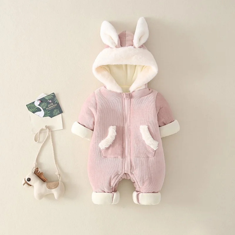 CROAL CHERIE  Newborn Baby Clothes Cute Rabbite Ear Baby Girls Romper Baby Warm Clothing  Warm Fur Fleece Romper For Baby Boys  (1)