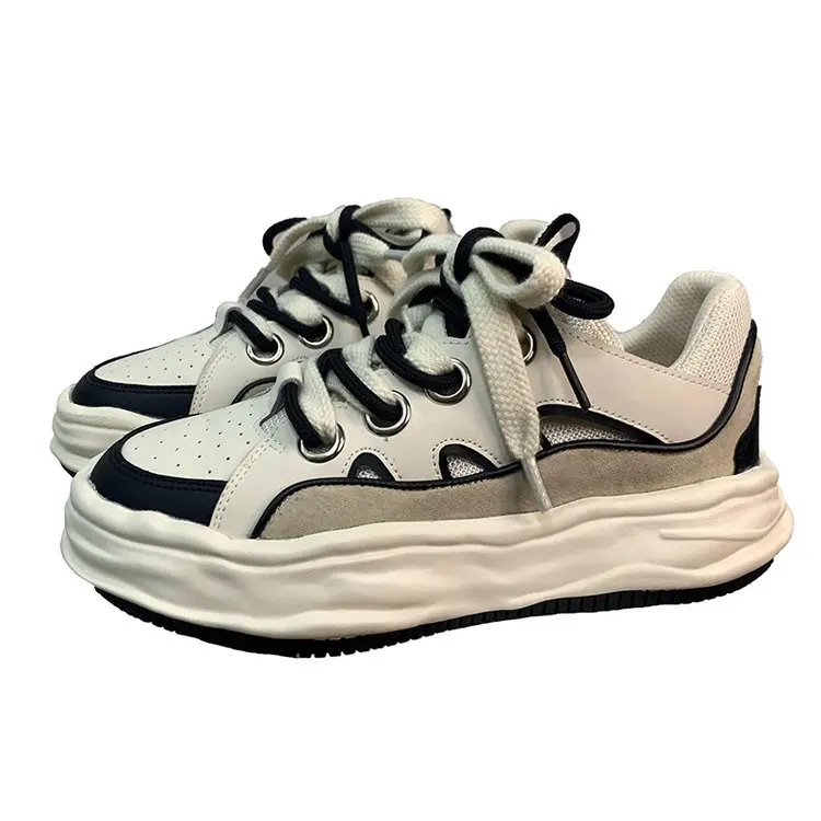 Niche Design Sense Sports White Shoes Female Street Shooting Daddy Thick-soled Trendy Shoes 2021 New Dissolving Shoes Sneakers