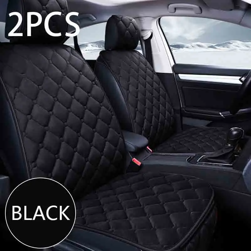 Универсальный чехол для автомобильных сидений Зимние теплые плюшевые автомобильные передние задние сиденья подушки Защитные чехлы на сиденье автомобиля накладка интерьерные аксессуары - Название цвета: Front Black 2pcs
