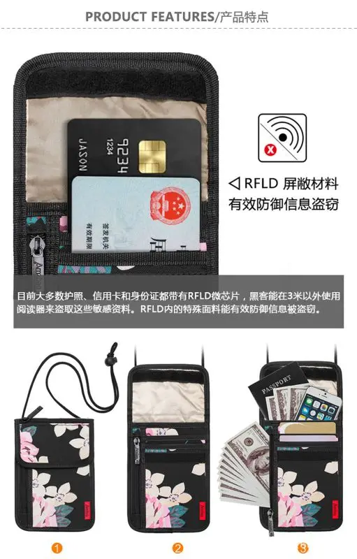 Обложка для паспорта, сумка, кошелек на шею, RFID Блокировка, скрытая безопасность, дорожный кошелек, сумка, модный