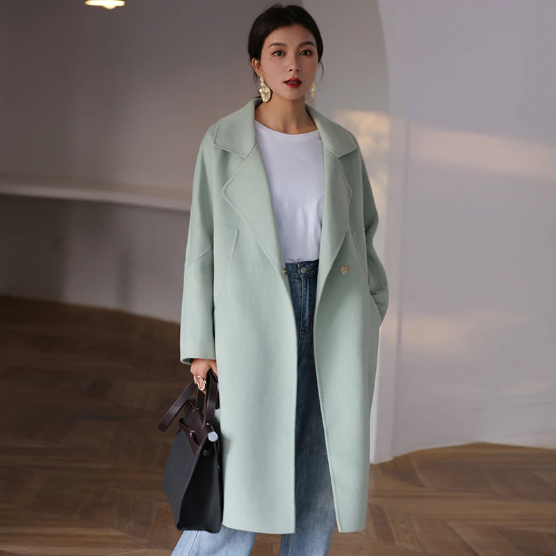 

Elegant Spring Autumn 100% Wool Coat Female Vintage Ladies Long Woolen Jacket Women Manteau Femme 2020 Korean Coats 8808
