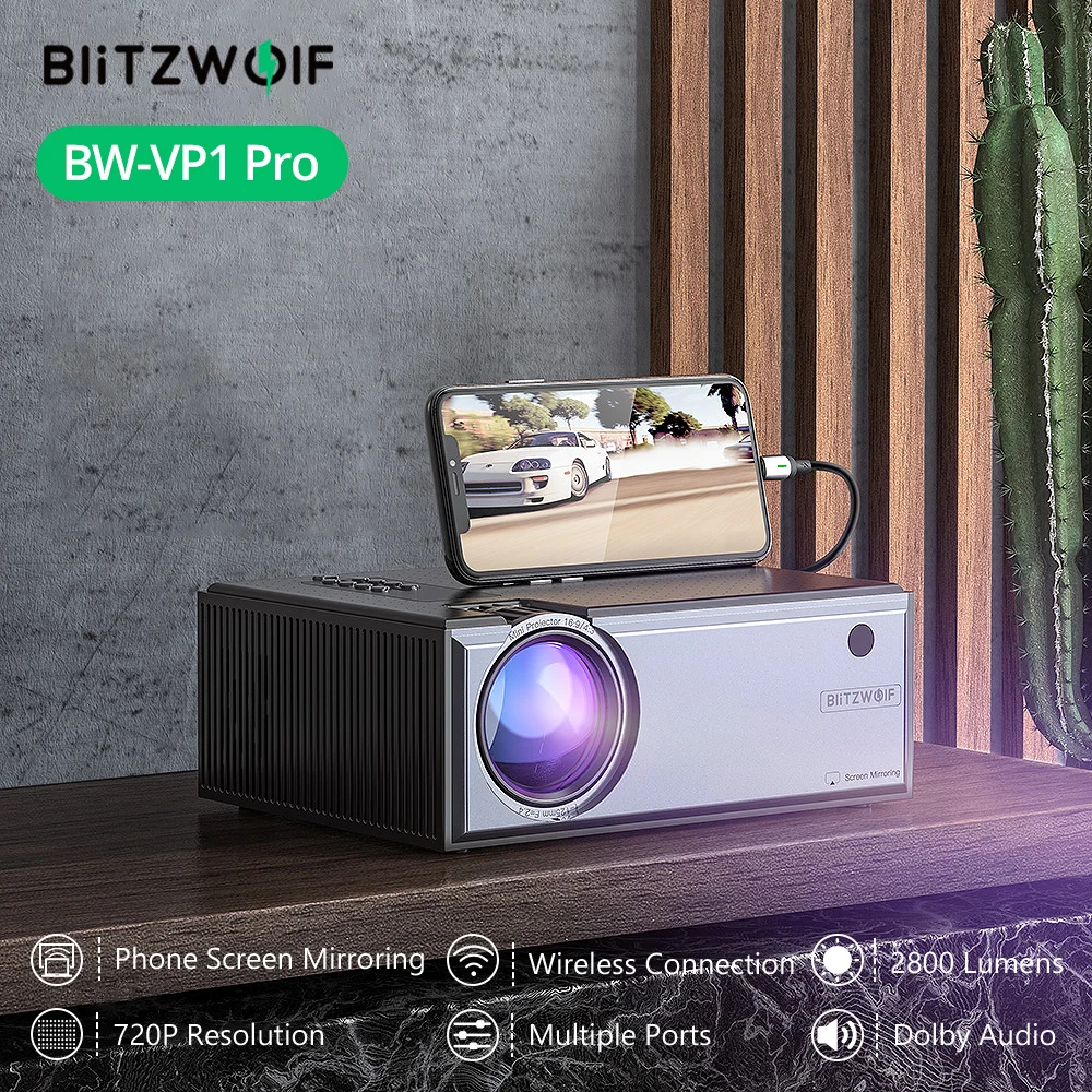 Blitzwolf BW VP1 Pro LCD проектор 2800 люмен телефон аналогичный экран 1080P вход аудио