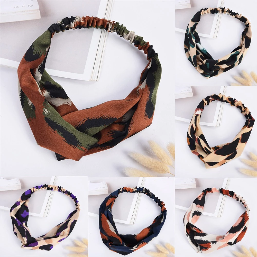 New Cross Leopard Headband Turban Hairband Stretch Twisted Knotted Hair Headwear Headwrap Women Accessories Bandanas 903