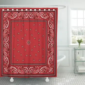 

Black Border Red Bandana Colorful Paisley Bandanna Shower Curtains Waterproof Polyester Fabric 72 x 72 inches with Hooks