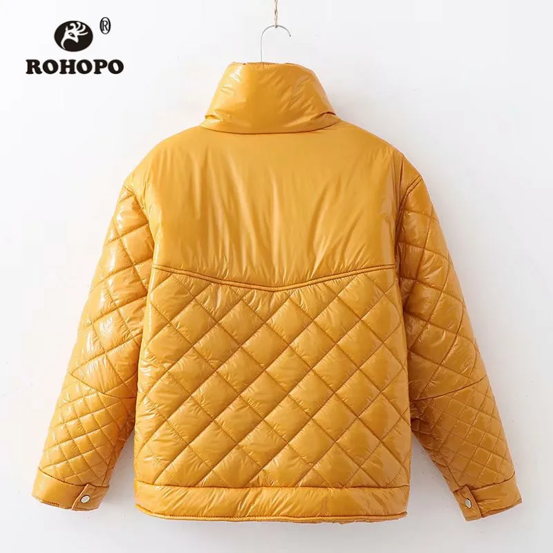 Rohopo Ballon Orange Winter Quilted Coats Pillow Collar Hook And