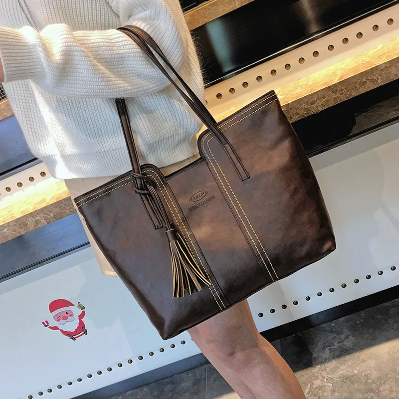 

2018 Spring And Summer New Style WOMEN'S Fashion Handbag Retro Tassels One-Shoulder Big Bag Large Capacity Women's Handbag