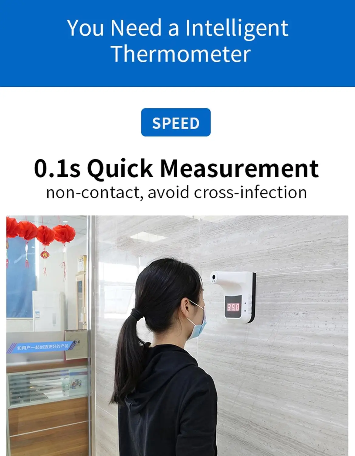 K3 manos libres f Digital termómetro infrarrojo no contacto frente termómetro de pistola para cuerpo pantalla LCD Oficina/Metro/uso en el hogar - 6