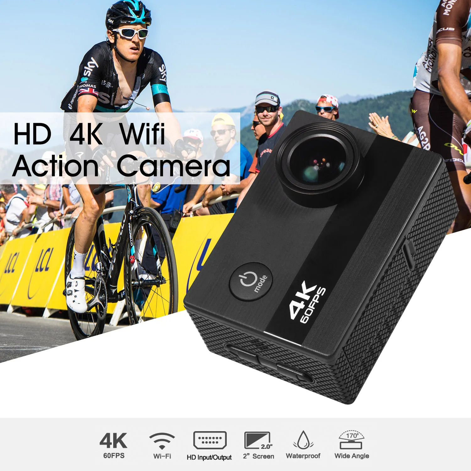 Мини-Спортивная Экшн-камера для фотосъемки 4K 60FPS " HD экран 30 м 170 градусов широкоугольный Водонепроницаемый корпус встроенный литий-ионный аккумулятор