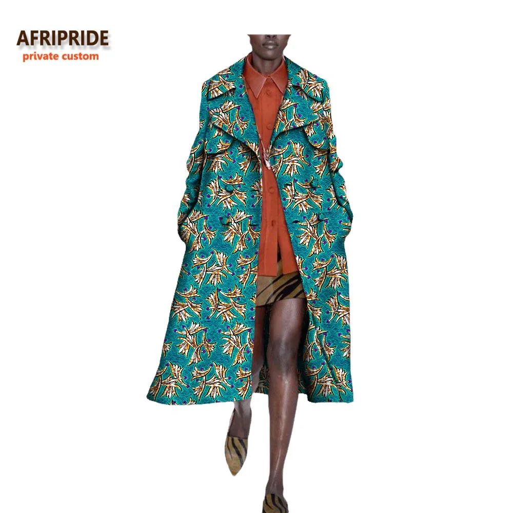 Осеннее Африканское длинное женское пальто AFRIPRIDE, длинный рукав, длина до середины икры, на пуговицах, с отложным воротником, повседневное пальто A722417 - Цвет: 554