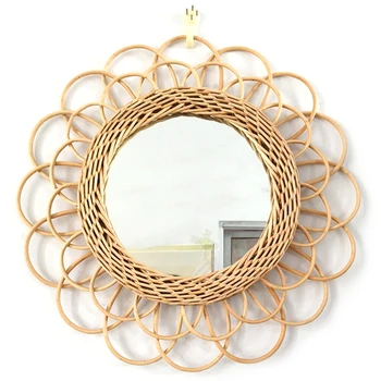 

Natural Rattan Innovative Art Decorative Makeup Mirror Dressing Living Room Bathroom Wall Hanging Craft