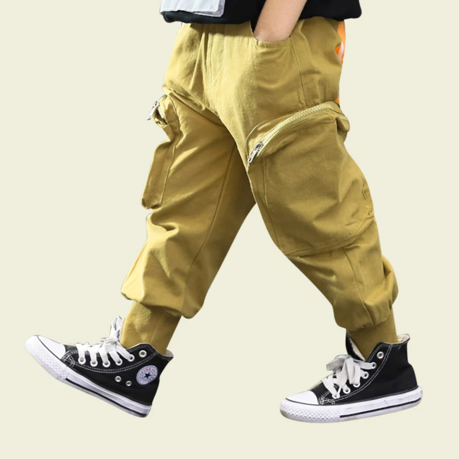 Штаны для мальчиков с буквенным принтом; брюки-карго для мальчиков; детские брюки с объемными карманами; зимняя Корейская одежда для мальчиков; уличная одежда