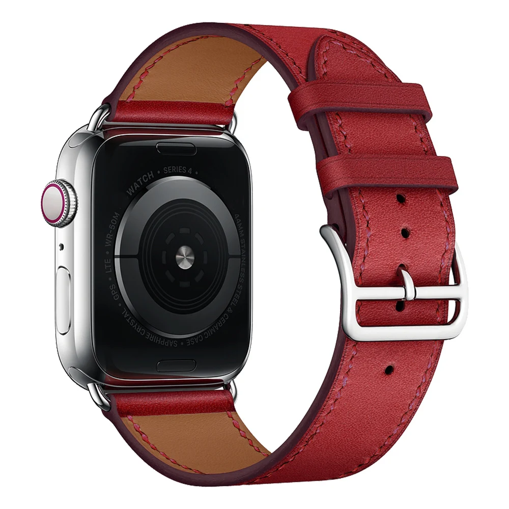 Натуральная телячья кожа один тур ремешок-браслет для Apple Watch Series 5 4 3 2 1 - Цвет: 03-Red