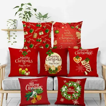 

Home Linen Pillow Case Christmas Bed Sofa Decoration Red Printing Sofa Cushion Cover Multiple Styles Available