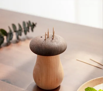 

Dust-proof Toothpick Storage Container Box Mushroom Shape Toothpick Holder Tableware wood Automatic Toothpick Dispense