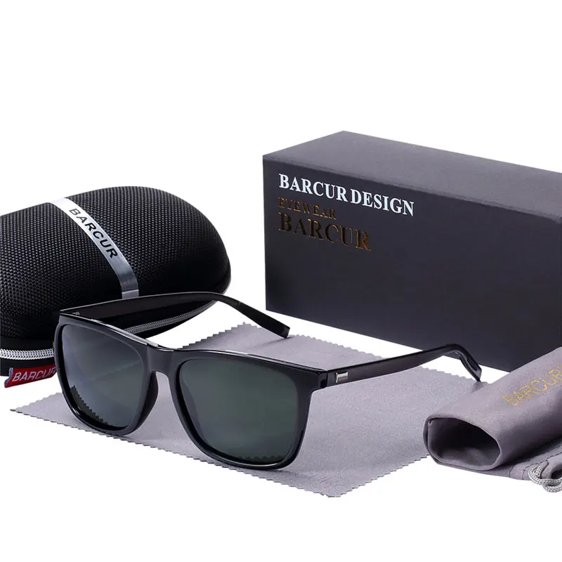 Blackish Green BARCUR, поляризационные солнцезащитные очки для мужчин, алюминиевые ноги, солнцезащитные очки, поляризационные, поликарбонатная оправа, Ретро стиль, для мужчин, для вождения, для женщин - Цвет линз: Blackish Green