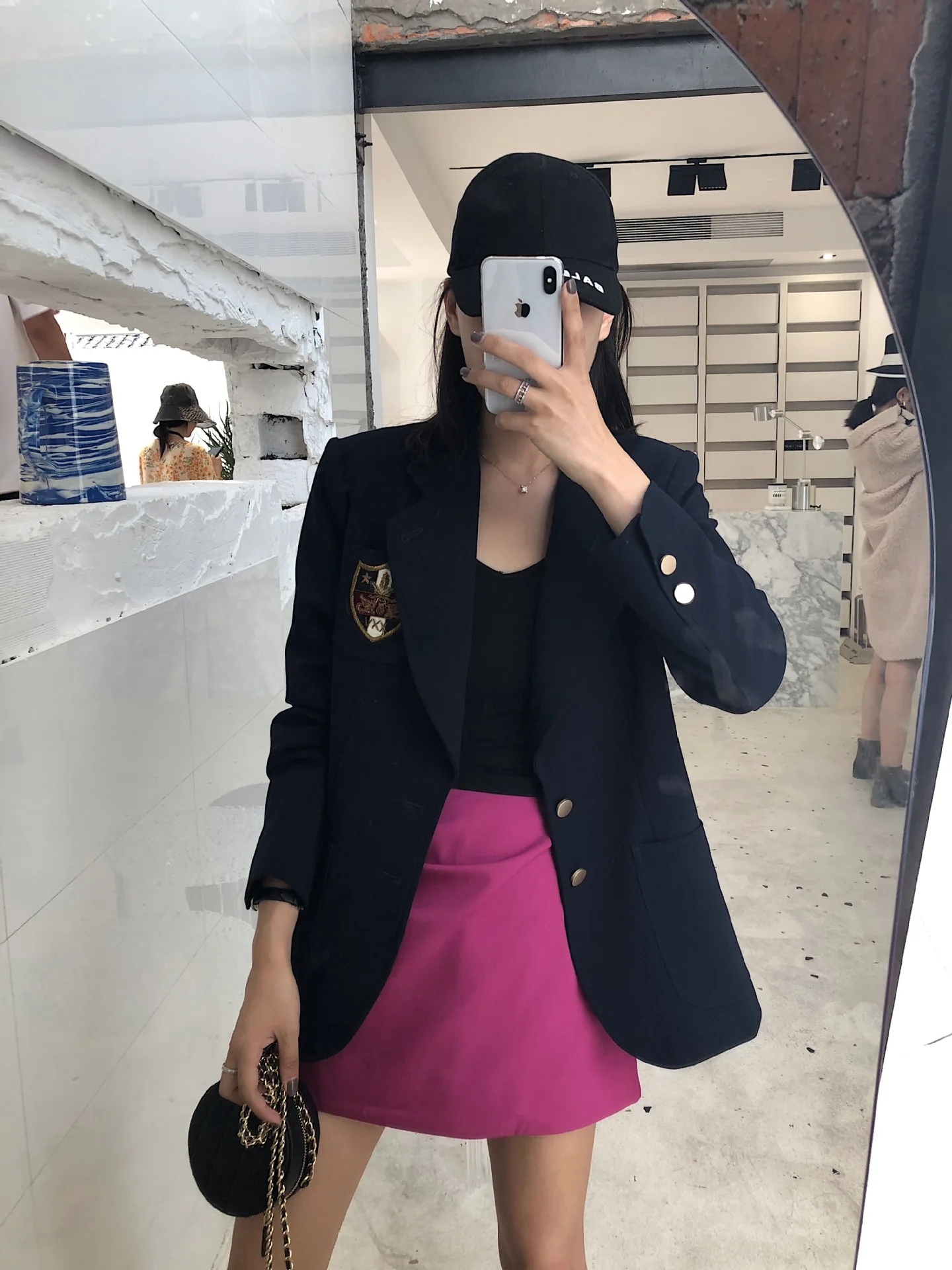

T4353 WOMEN'S Dress 2019 Autumn New Style Machine Embroidery South Korea Little Sister College Style Dark Blue Badge Suit