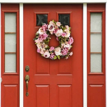 

Front Door Peony Wreath Hanging Decoration Elegant Garden Room Handmade