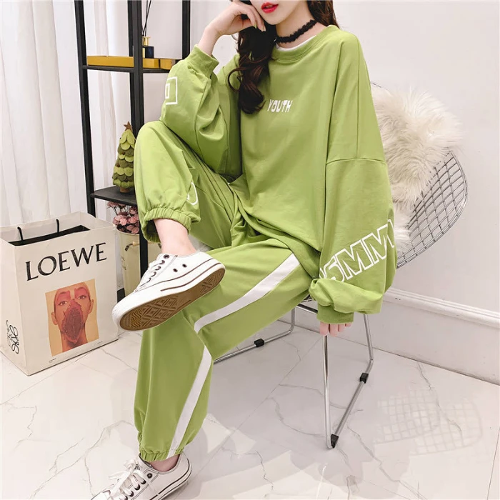 

Milinsus 2019 Women Tracksuit Causal Sportswear Sets Female Loose Sweatshirt and Sweatpant 2 Pcs Set Autumn