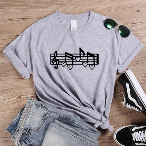 Gray ONSEME/футболка с надписью «Music Note»; женская одежда; коллекция года; одежда в Корейском стиле с надписью «Love music love life»; летние хлопковые топы для девочек; Q-919 - Цвет: Gray
