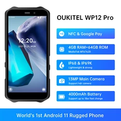 Oukitel WP12 Pro IP68/IP69K Rugged Smartphone 4GB+64GB 5.55 Inch Cellphone Android11 Quad Core Mobile Phone 4000mAh 13MP Camera