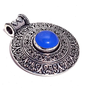 

Genuine Blue Chalcedony Pendant Silver Overlay over Copper , Hand made Women Jewelry Gift, P9163