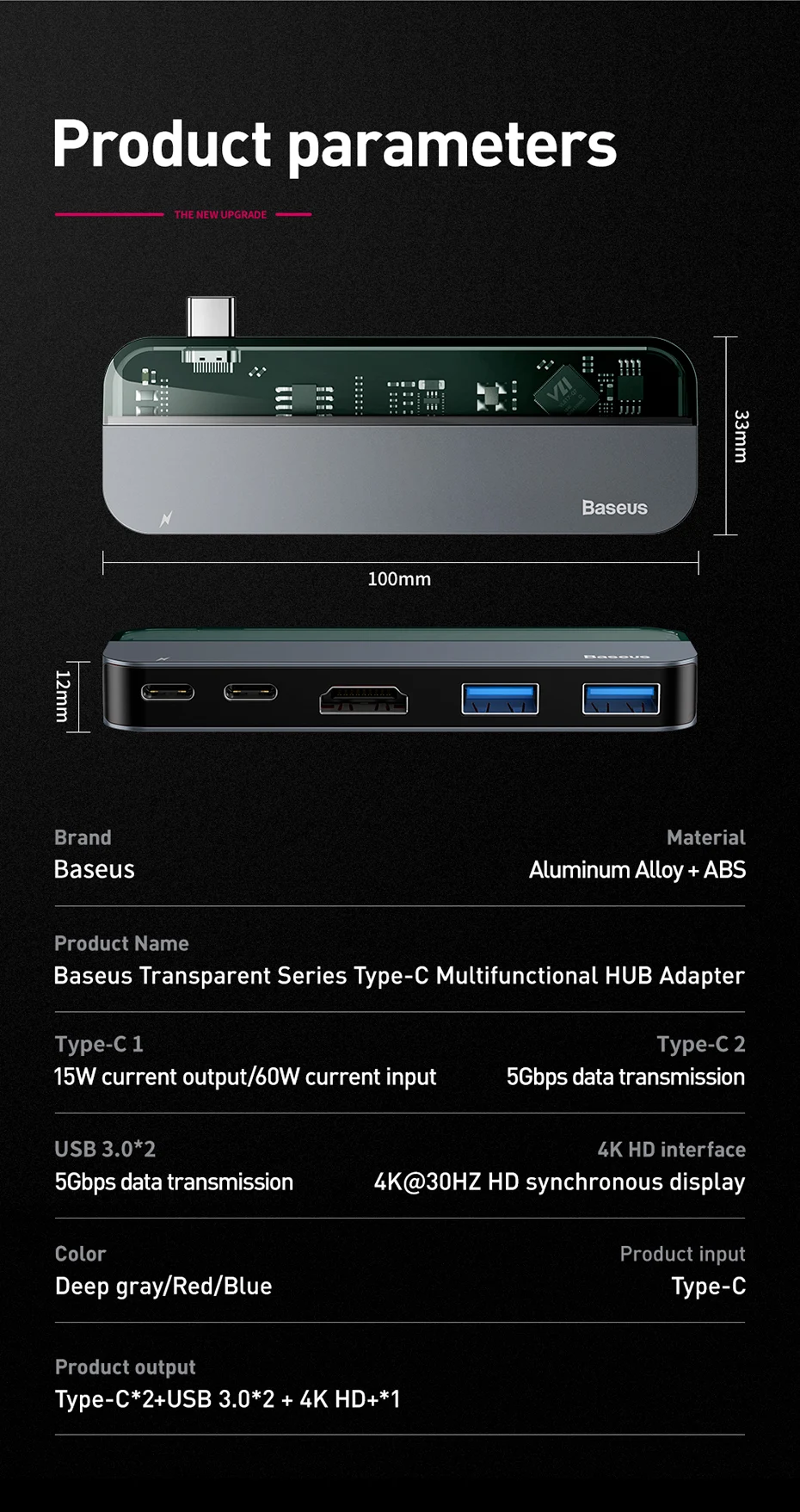 Baseus USB C концентратор 3,0 Для Macbook Pro Surface HDMI Thunderbolt 3 адаптер питания мульти USB 3,0 USB-C type C концентратор для huawei Matebook