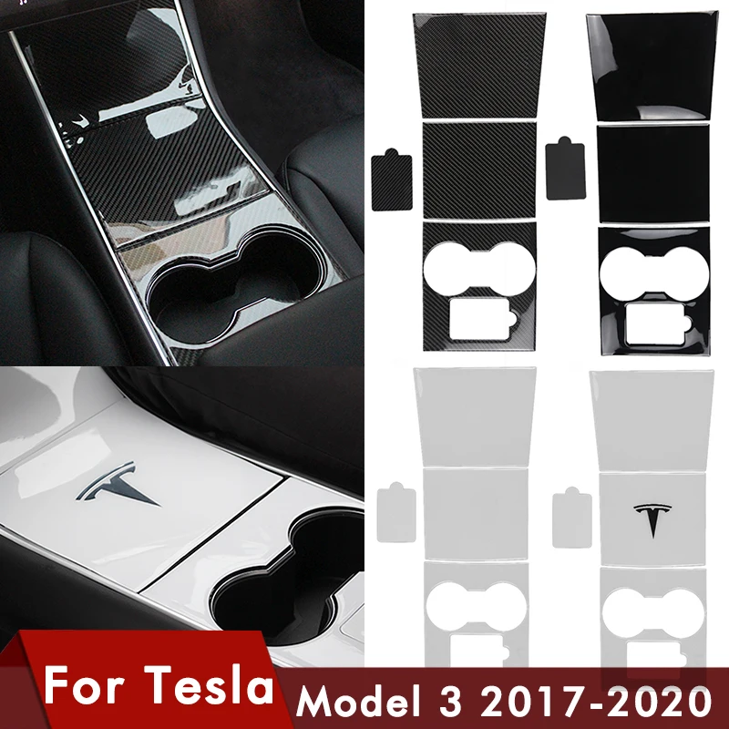 

4pcs/set model3 Car central control panel protective patch for Tesla Model 3 accessories console wrap Gule carbon fiber Black
