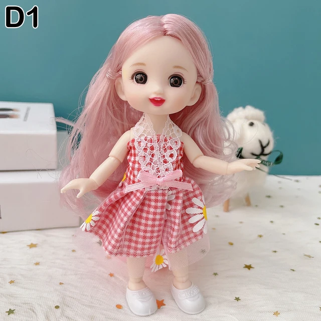 New 16 cm BJD Mini Doll 13 Movable Joint Girl Baby 3D Big Eyes Beautiful DIY Toy Doll With Clothes Dress Up 1/12 Fashion Doll - D1, doll and clothes