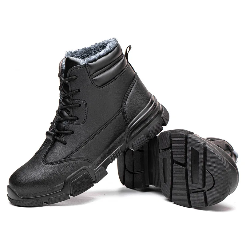 Winter Plus Velvet High-top Safety Shoes Steel Toe Cap Anti-smash Anti-stab Protection Shoes Lightweight Comfortable Work Boots
