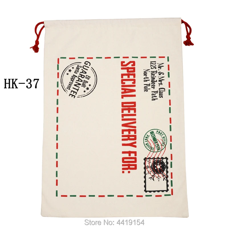 10 шт./лот, сумки Санта Клауса, Холщовая Сумка для конфет, большая рождественская Подарочная сумка, красная полоса, сумка на шнурке, рождественские принадлежности ручной работы - Цвет: HK-37 50x70cm